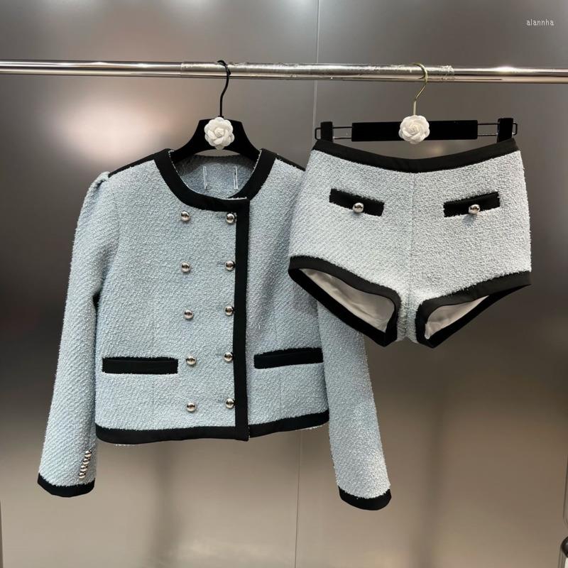 Women' Tracksuits Melonwhale 2022 Autumn Long Sleeve Round Neck Double Breasted Buttons Coat High Waist Shorts Two Piece Set Women Outfits, Blue
Women' Tracksuits Melonwhale 2022 Autumn Long Sleeve Round Neck Double Breasted Buttons Coat High Waist Shorts Two Piece Set Women Outfits, Blue