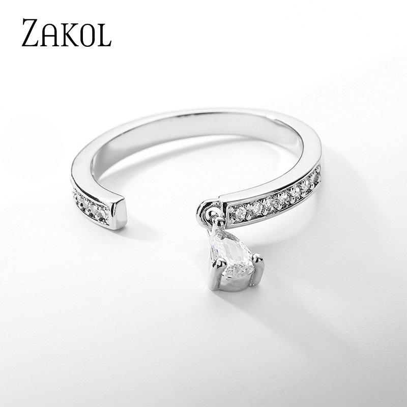 Fashion Multilayer Water Drop CZ Ring Zirconia Engagement Open Rings for Women Korea Sier Color Girls Wedding Jewelry
