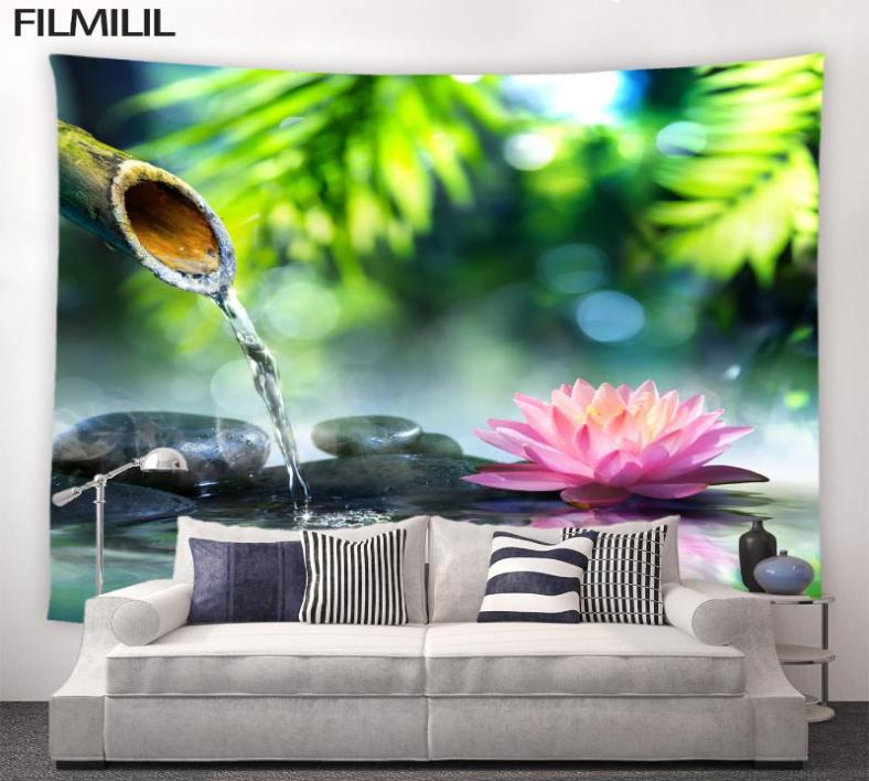 

Tapestries Zen Green Bamboo Tapestry Pink Lotus Black Stone Spa Garden Scenery Home Landscape Wall Decor Cloth Bedroom Hanging Mur4054837