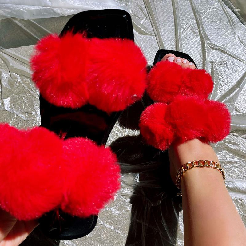 Slippers Fashion Hairball Flat Women's Shoes Outdoor Solid Color Casual Sandals Open Toe Square, Red
Slippers Fashion Hairball Flat Women's Shoes Outdoor Solid Color Casual Sandals Open Toe Square, Red