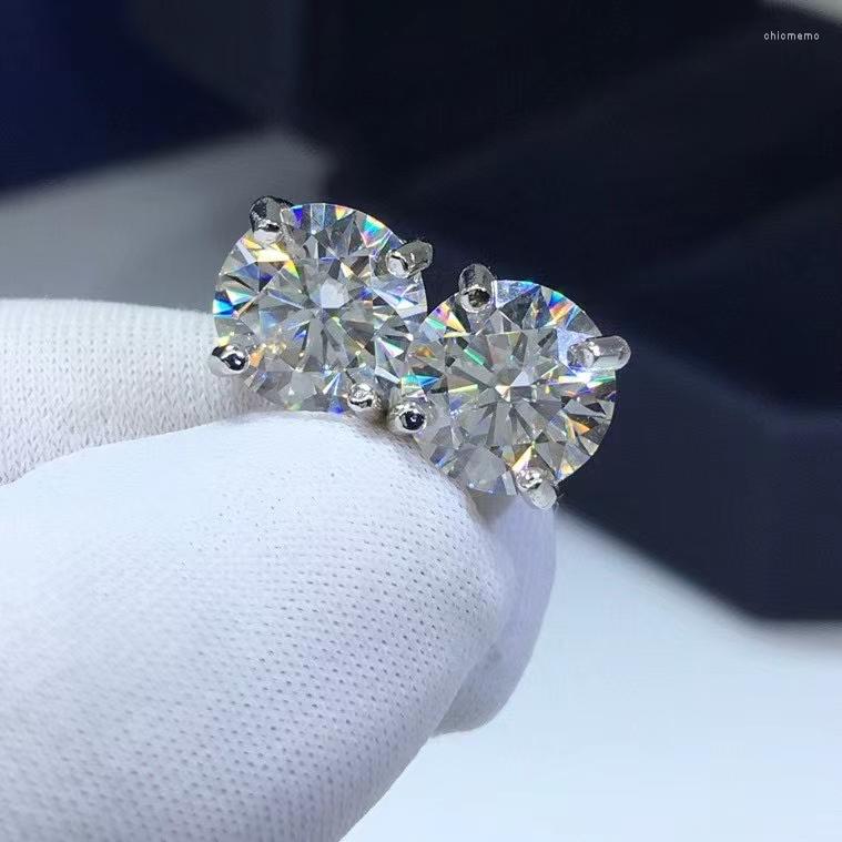 Stud Earrings Passed Diamond Test Perfect Cut Round Shape 4 Moissanite 925 Sterling Silver Fine Jewelry