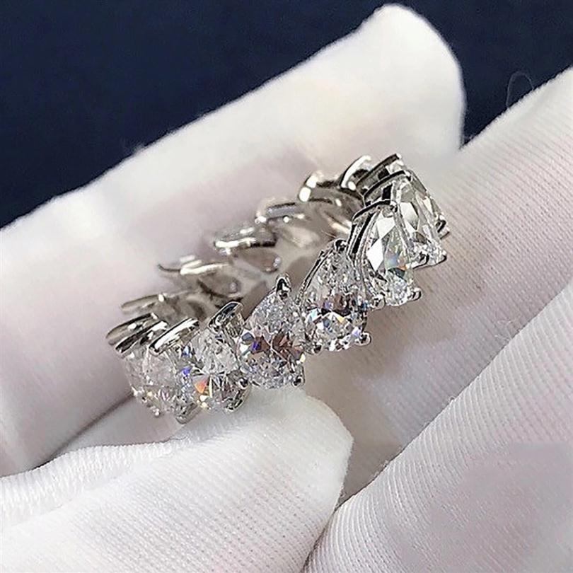 925 Sterling Silver Dropshaped Cut Row Diamond Platinu Moissanite Engagement Wedding Band rings for Women Gift192Q