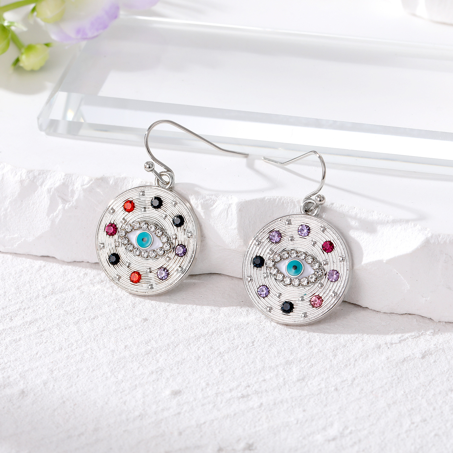 Evil Eye Dangle Earrings Colorful Crystal Turkish Blue Eye Pendant Earring For Women Jewelry