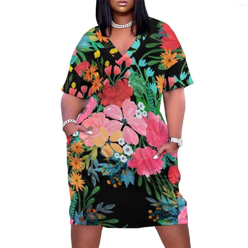Plus Size Dresses Elegant Pink Flowe Dress V Neck Floral Bouquet Print Street Fashion Vintage Casual Lady Graphic Vestidos, Style-1
Plus Size Dresses Elegant Pink Flowe Dress V Neck Floral Bouquet Print Street Fashion Vintage Casual Lady Graphic Vestidos, Style-1