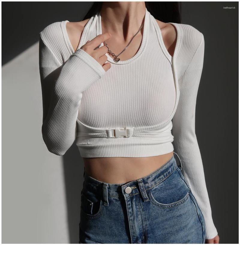 Women' T Shirts 2 Pieces Set Women Sexy Tops Kintted Long Sleeve Crop Top Shirt Halter Woman Tshirts Black White Elastic Slim Tees
Women' T Shirts 2 Pieces Set Women Sexy Tops Kintted Long Sleeve Crop Top Shirt Halter Woman Tshirts Black White Elastic Slim Tees