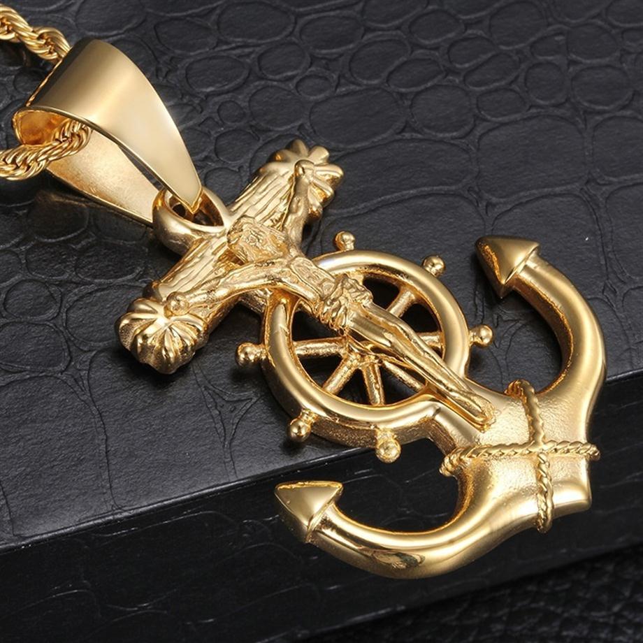 Titanium Steel Necklace Personality Tide Anchor Pendant Stainless Steel Mens Pendant Color Gold293m