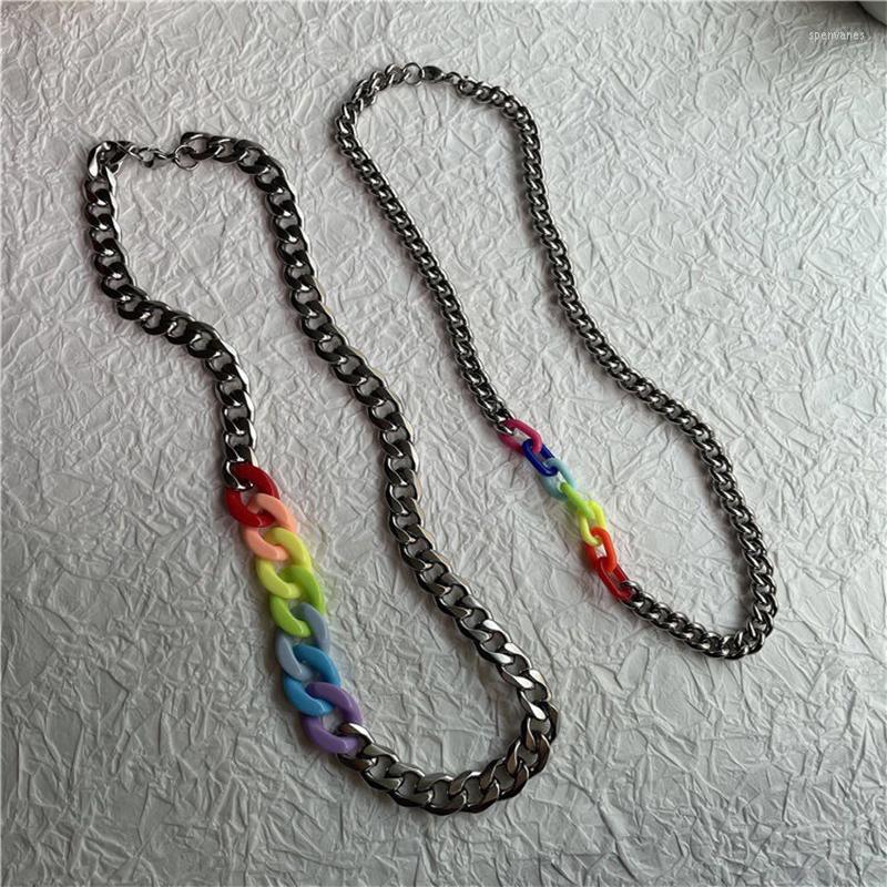 Chains Fashion Punk Acrylic Titanium Steel Splicing Rainbow Necklace Men And Women Couple Charm Clavicle Chain Accessories
Chains Fashion Punk Acrylic Titanium Steel Splicing Rainbow Necklace Men And Women Couple Charm Clavicle Chain Accessories
