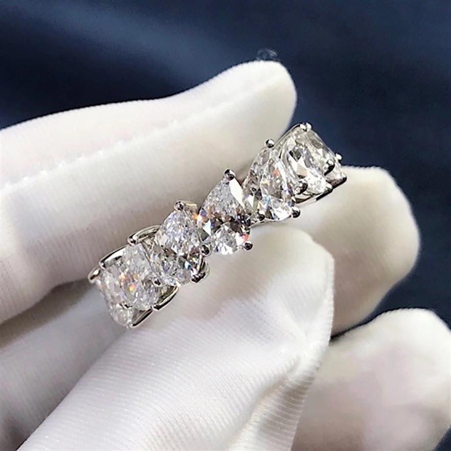 925 Sterling Silver Dropshaped Cut Row Diamond Platinu Moissanite Engagement Wedding Band rings for Women Gift192Q