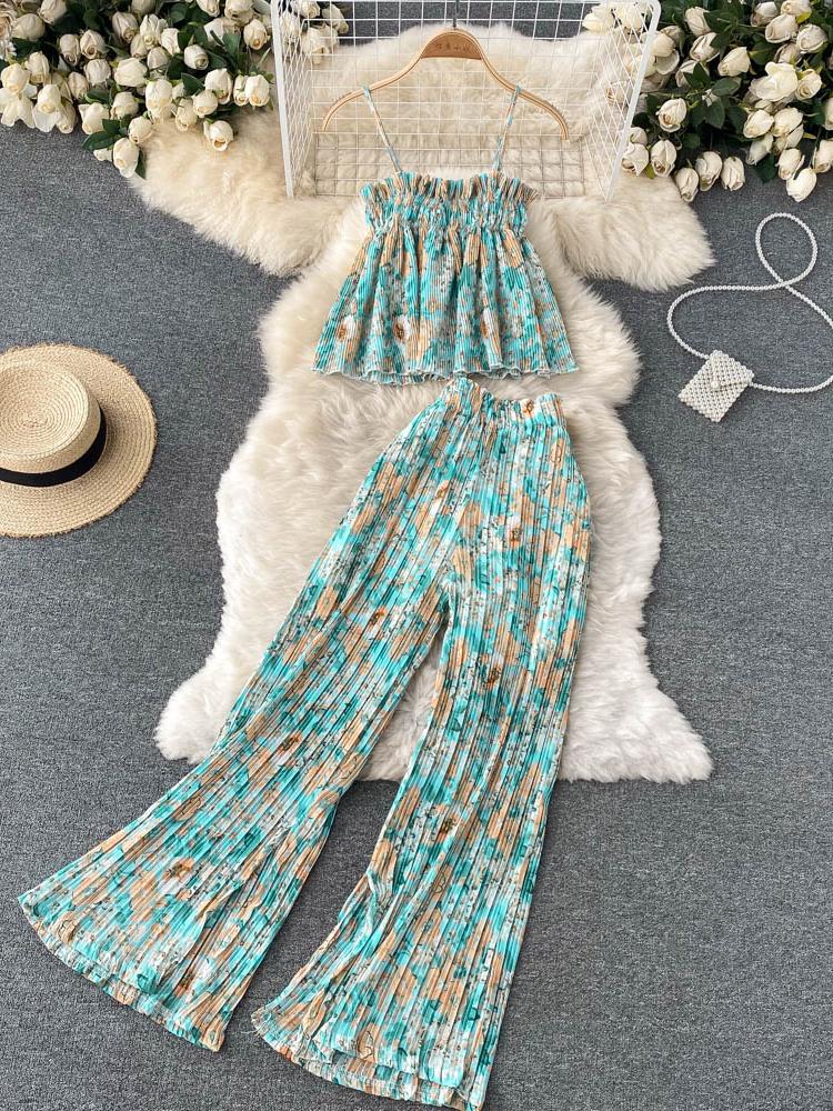 Women's Two Piece Pants Summer Women Peice Sets Fashion Floral Print Set Female Spaghetti Strap Top & Wide Leg Outfit, Yellow
Women's Two Piece Pants Summer Women Peice Sets Fashion Floral Print Set Female Spaghetti Strap Top & Wide Leg Outfit, Yellow