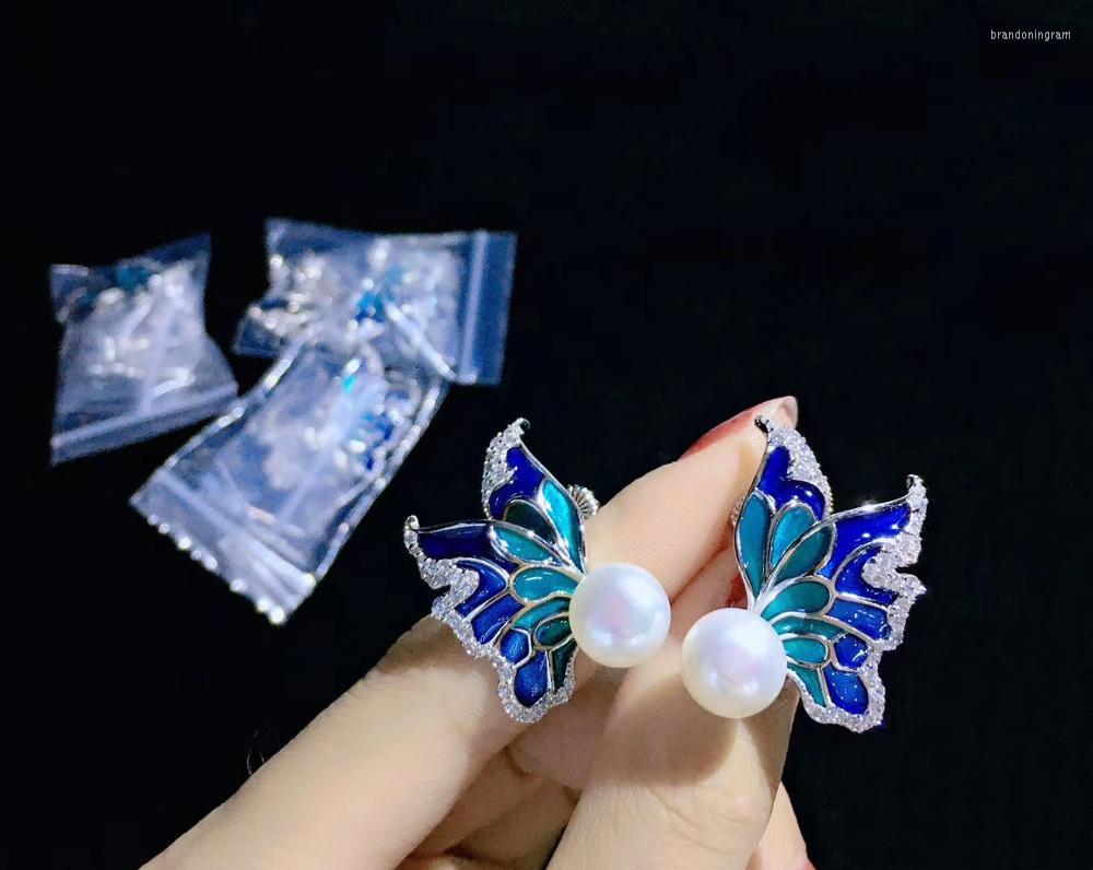 Stud Earrings 9-10MM Natural Fresh Water Pearl Earring Blue Color Insect Butterfly 925 Sterling Silver With Cubic Zircon Stoving Varnish
Stud Earrings 9-10MM Natural Fresh Water Pearl Earring Blue Color Insect Butterfly 925 Sterling Silver With Cubic Zircon Stoving Varnish