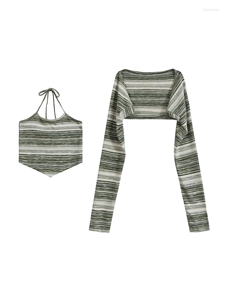 Women's T Shirts Women Autumn Vintage Striped Design 2 Pieces Outfit Halter Irregular Crop Top Baggy Long Sleeve Short Coat Lady Streetwear, Black
Women's T Shirts Women Autumn Vintage Striped Design 2 Pieces Outfit Halter Irregular Crop Top Baggy Long Sleeve Short Coat Lady Streetwear, Black