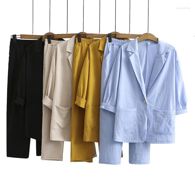 Women's Two Piece Pants 2022 Summer Korean Blazer Set Large Size Ladies Fashion Suit Cotton And Linen Jacket Elastic Waist Harem Zh1135, Beige
Women's Two Piece Pants 2022 Summer Korean Blazer Set Large Size Ladies Fashion Suit Cotton And Linen Jacket Elastic Waist Harem Zh1135, Beige