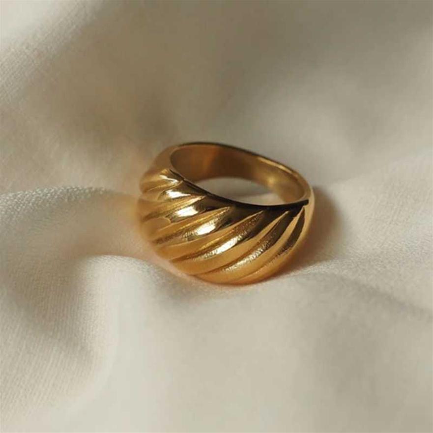 High Grade 316L Stainless Steel with 18k Gold Plating Tarnish Croissant Chunky Gold Rings for Women Ladies Vintage Ring H1011202s