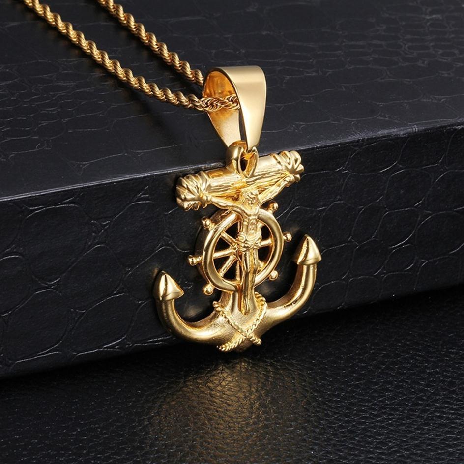 Titanium Steel Necklace Personality Tide Anchor Pendant Stainless Steel Mens Pendant Color Gold293m