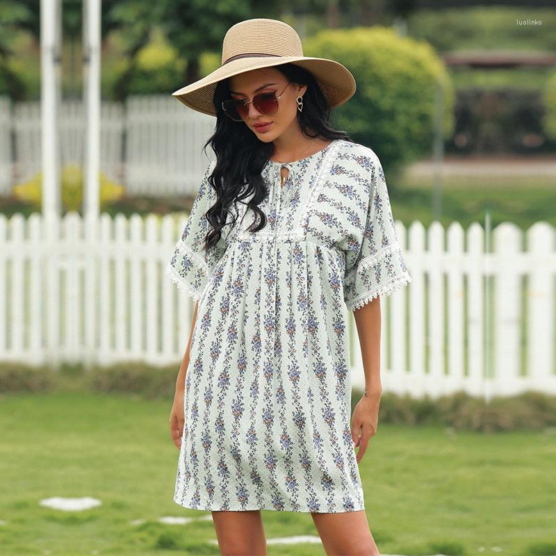 Party Dresses Summer Sweet Print Short Dress Women Casual Loose O Neck Lace Edge Sleeve Prairie Chic Ladies, Blue
Party Dresses Summer Sweet Print Short Dress Women Casual Loose O Neck Lace Edge Sleeve Prairie Chic Ladies, Blue