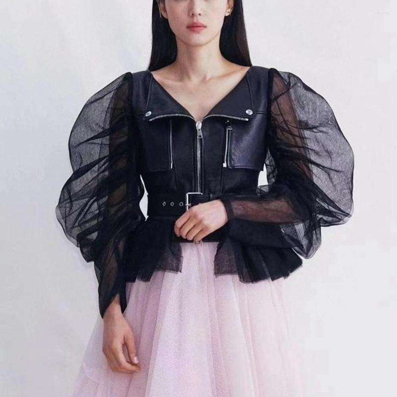 Women' Leather Spring W Designer Women' High Quality Organza Sleeves Sheepskin Jackets B706, Black
Women' Leather Spring W Designer Women' High Quality Organza Sleeves Sheepskin Jackets B706, Black