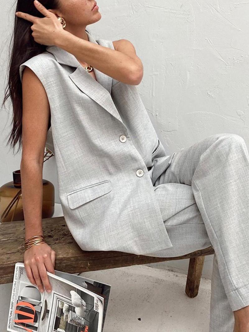 Women' Two Piece Pants BerryGo Gray Sleeveless Woman Suits Summer Casual Loose Suit Chic Collar Sets Top High Waist, Light grey
Women' Two Piece Pants BerryGo Gray Sleeveless Woman Suits Summer Casual Loose Suit Chic Collar Sets Top High Waist, Light grey