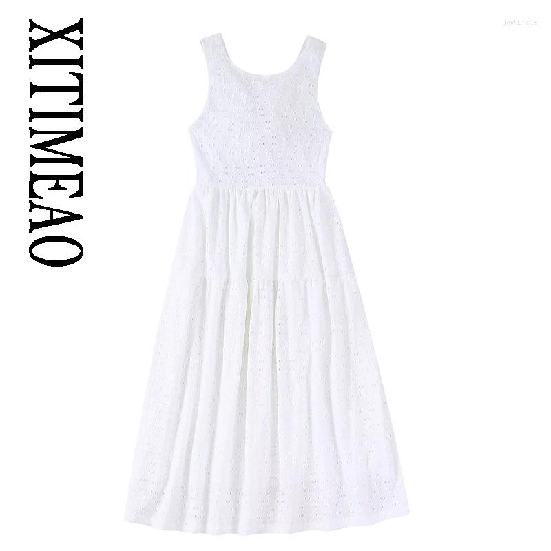 Casual Dresses XITIMEAO Women Fashion With Cutwork Embroidery Midi Dress Vintage Sleeveless Backless Tied Thin Straps Female Vestidos, White
Casual Dresses XITIMEAO Women Fashion With Cutwork Embroidery Midi Dress Vintage Sleeveless Backless Tied Thin Straps Female Vestidos, White