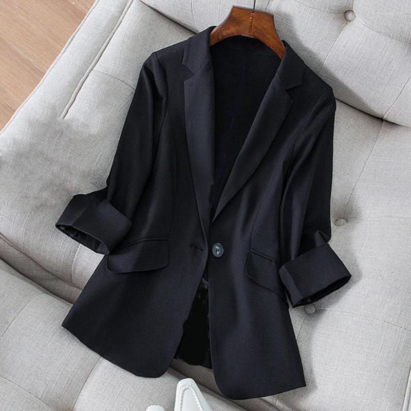 Women's Suits Lapel Lady Blazer Three Quarter Sleeve Women's Jacket Temperament Single Button Design Suit Coat For Business, Black
Women's Suits Lapel Lady Blazer Three Quarter Sleeve Women's Jacket Temperament Single Button Design Suit Coat For Business, Black