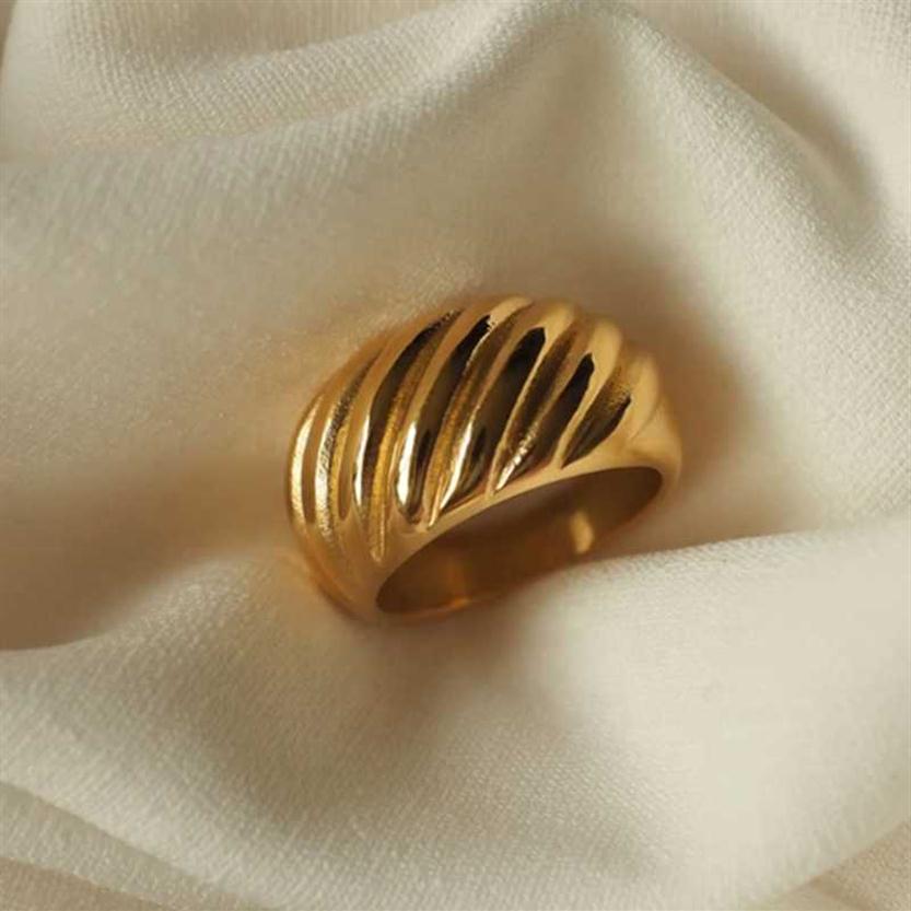 High Grade 316L Stainless Steel with 18k Gold Plating Tarnish Croissant Chunky Gold Rings for Women Ladies Vintage Ring H1011202s