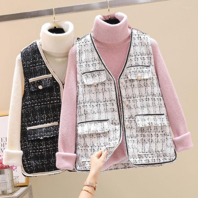 Women's Vests Vintage Tweed Vest Pocket Women Jacket Female Sleeveless Button Waistcoat Mujer Ladies Slim Woolen Outerwear G12, Black
Women's Vests Vintage Tweed Vest Pocket Women Jacket Female Sleeveless Button Waistcoat Mujer Ladies Slim Woolen Outerwear G12, Black