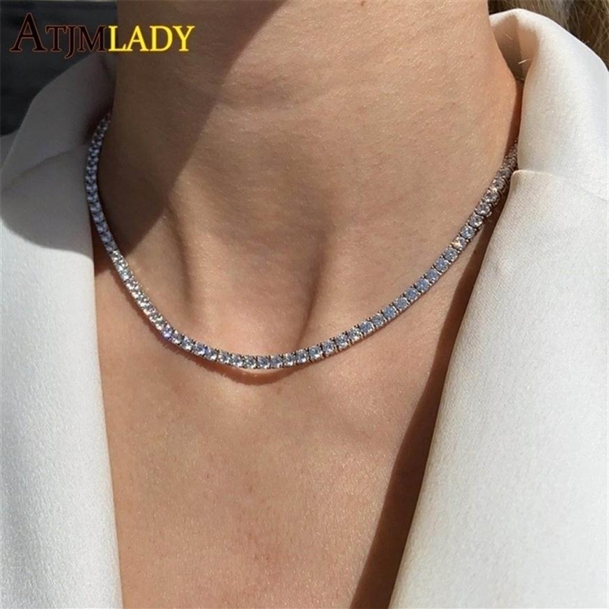 Thin m CZ 1 Row Shiny Tennis Chain Necklace HipHop Iced Out Bling Cubic Zircon Choker Jewelry Gold Color Plated For Women Men 2202