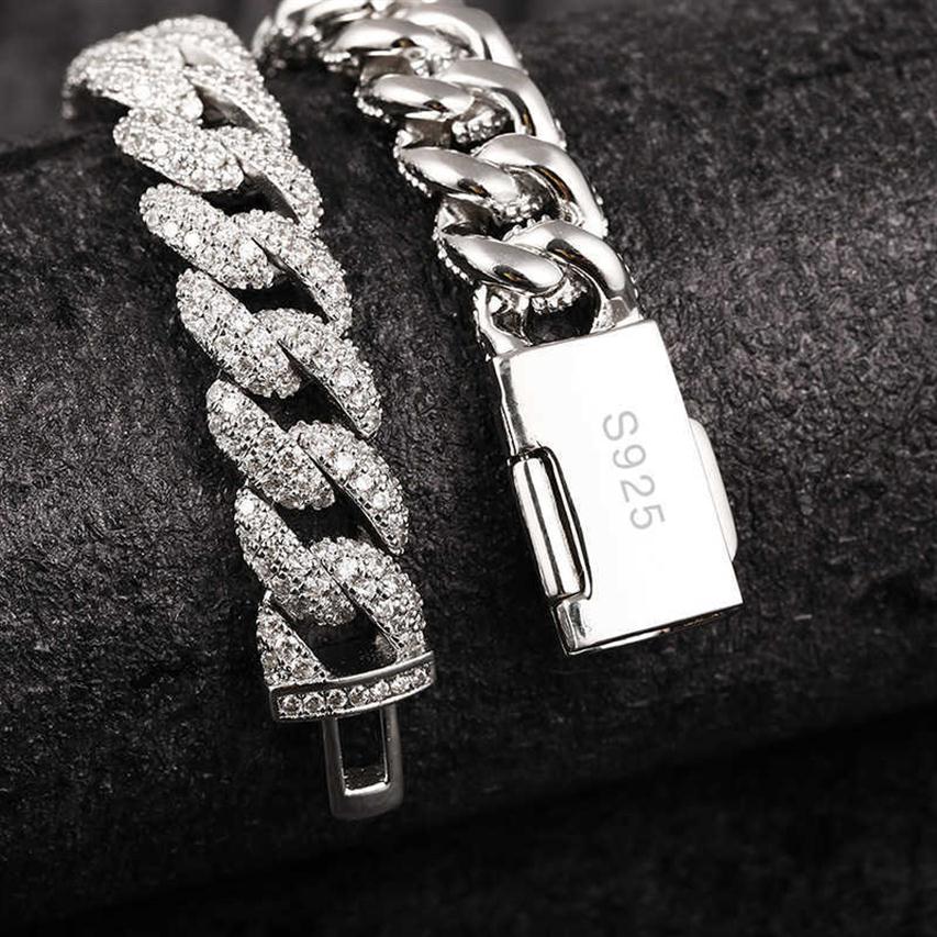 Necklaces 18 Inch 10mm 925 Sterling Silver Setting Iced Out Moissanite Diamond Hip Hop Cuban Link Chain Miami Necklace Jewelry for Mens221u