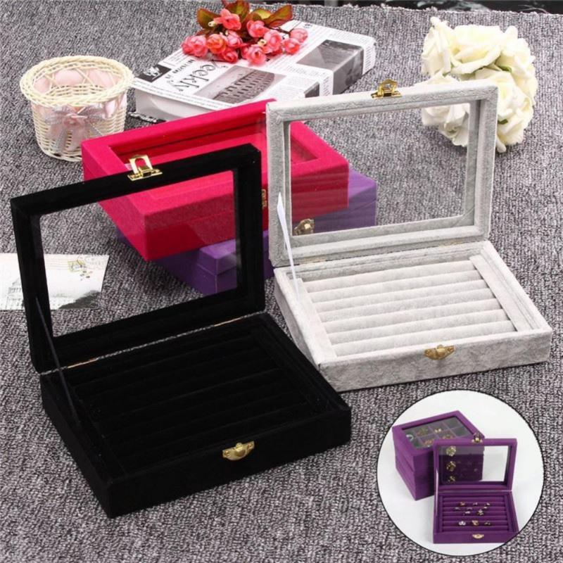 Jewelry Pouches Tray Ring Glass Storage Box Velvet Rings Stud Earrings Display With Lid
Jewelry Pouches Tray Ring Glass Storage Box Velvet Rings Stud Earrings Display With Lid