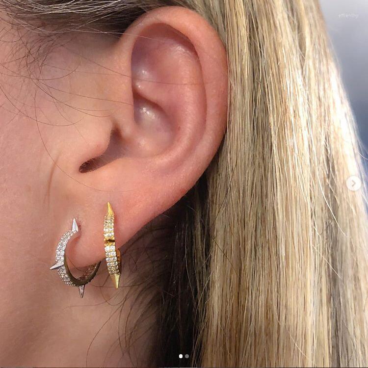 Backs Earrings High Quality Gold Color Micro Pave Clear CZ Spike Charm Hoop Earring For Women Punk Fashion European Minimal Delicate Jewelry
Backs Earrings High Quality Gold Color Micro Pave Clear CZ Spike Charm Hoop Earring For Women Punk Fashion European Minimal Delicate Jewelry