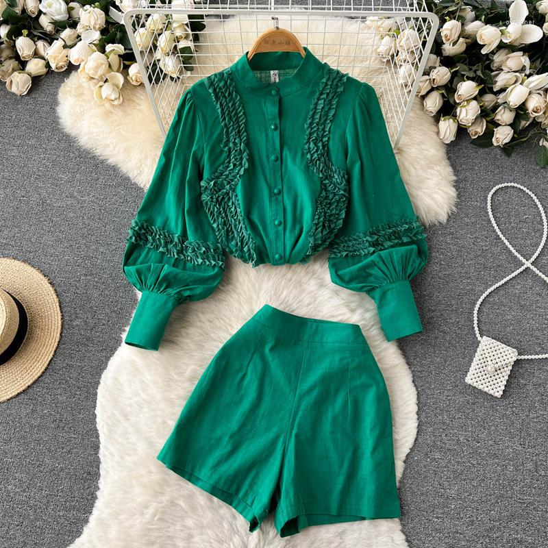Women's Tracksuits Women's Autumn Cotton Linen Lantern Sleeve Ruffle Shirts Shorts Two Piece Set Fashion Casual Blouses Top Short 2, Green set
Women's Tracksuits Women's Autumn Cotton Linen Lantern Sleeve Ruffle Shirts Shorts Two Piece Set Fashion Casual Blouses Top Short 2, Green set