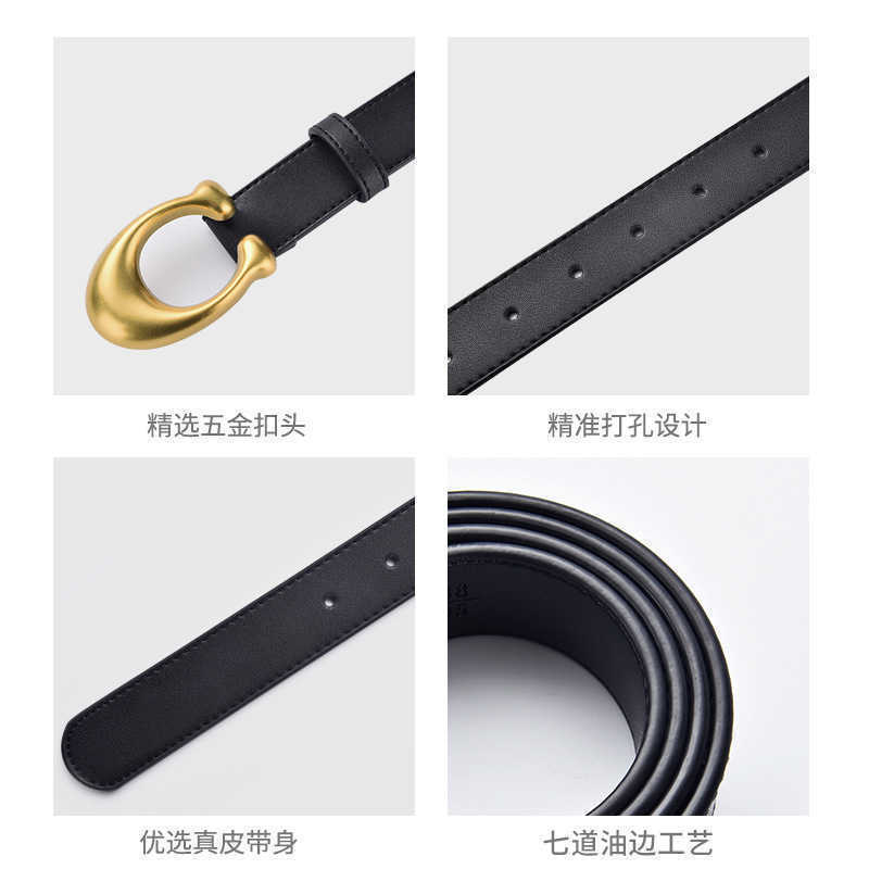 Belts Adhesives Women's Jeans Belt versatile two-layer leather smooth buckle belt women, Black
