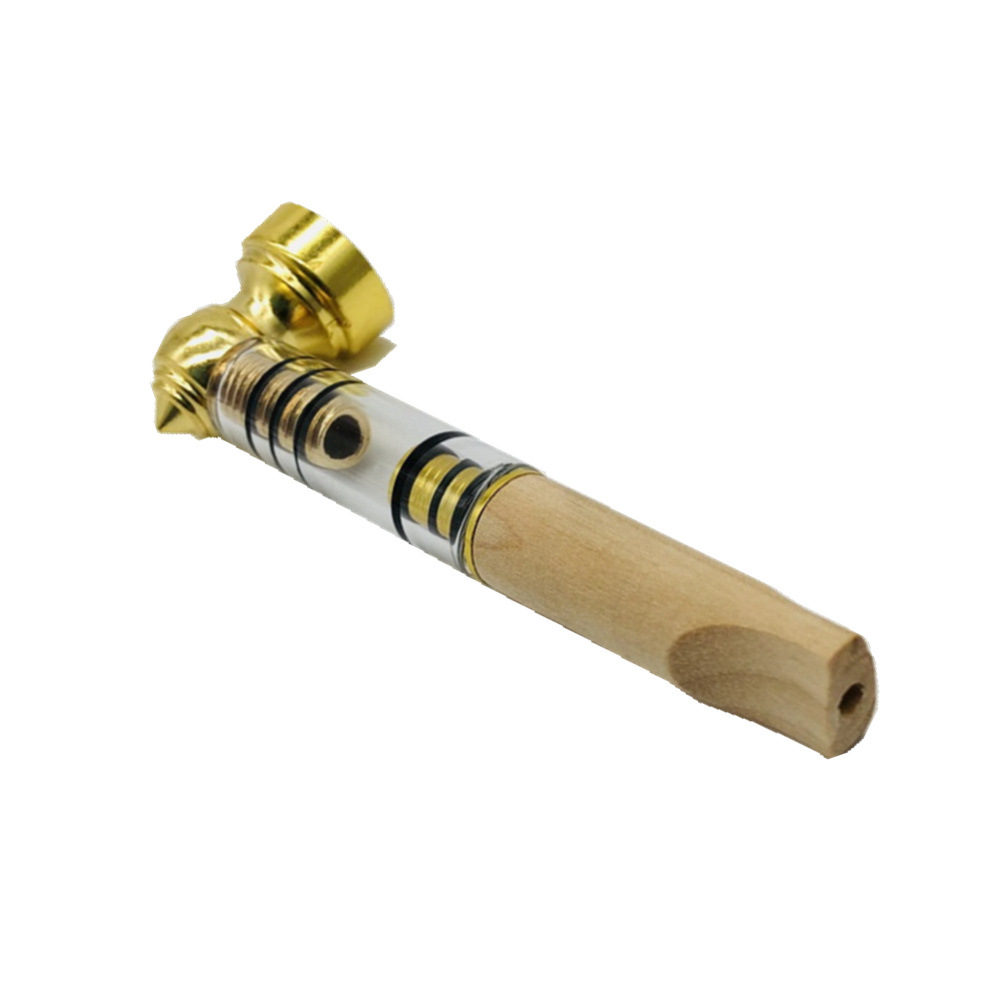 Metal Glass Smoking Pipe Clear Glass One Hitter With Detachable Wood Mouthpiece Wooden Mouth Filter Tobacco Smoke Accessory
Metal Glass Smoking Pipe Clear Glass One Hitter With Detachable Wood Mouthpiece Wooden Mouth Filter Tobacco Smoke Accessory