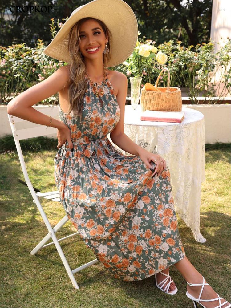 Casual Dresses Floral Print Strap Dress Women Summer Sexy Halter Bandage Sleeveless Midi Beach Elegant Green Pleated 2022
Casual Dresses Floral Print Strap Dress Women Summer Sexy Halter Bandage Sleeveless Midi Beach Elegant Green Pleated 2022