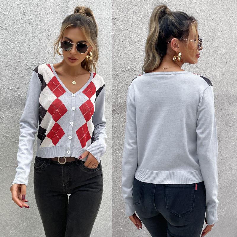 Women's Knits Cardigan Women Sweater 2022 Europe Wind Long-sleeved Plaid V-neck Female Jacquard Knitting Sweaters Fashion YWZ7145, Light grey
Women's Knits Cardigan Women Sweater 2022 Europe Wind Long-sleeved Plaid V-neck Female Jacquard Knitting Sweaters Fashion YWZ7145, Light grey