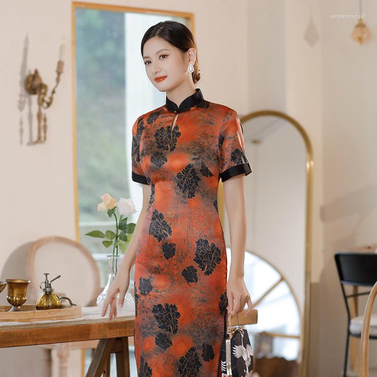 Ethnic Clothing Cheongsam Long Dress Satin Retro Slim Fit Stand Collar Short Sleeve Summer Sexy Chinese Style Qipao Women Plus Size 5Xl
Ethnic Clothing Cheongsam Long Dress Satin Retro Slim Fit Stand Collar Short Sleeve Summer Sexy Chinese Style Qipao Women Plus Size 5Xl