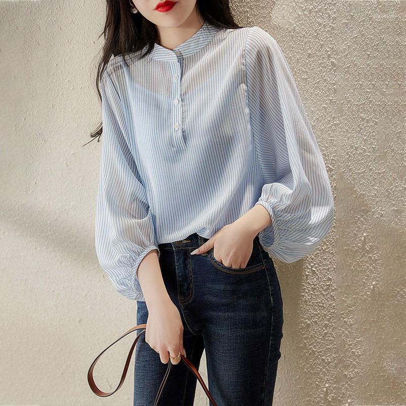 Women' Blouses 2022 Arrival Spring Autumn Korean Style Women Loose Striped O-neck Blouse All-matched Long Sleeve Chiffon Casual Shirts P604, Blue
Women' Blouses 2022 Arrival Spring Autumn Korean Style Women Loose Striped O-neck Blouse All-matched Long Sleeve Chiffon Casual Shirts P604, Blue