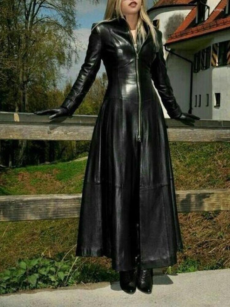 Women' Leather Long Faux Jacket Women X-Long Zipper PU Slim Full Sleeve Stand Collar Trench Coat For Lugentolo, Black
Women' Leather Long Faux Jacket Women X-Long Zipper PU Slim Full Sleeve Stand Collar Trench Coat For Lugentolo, Black