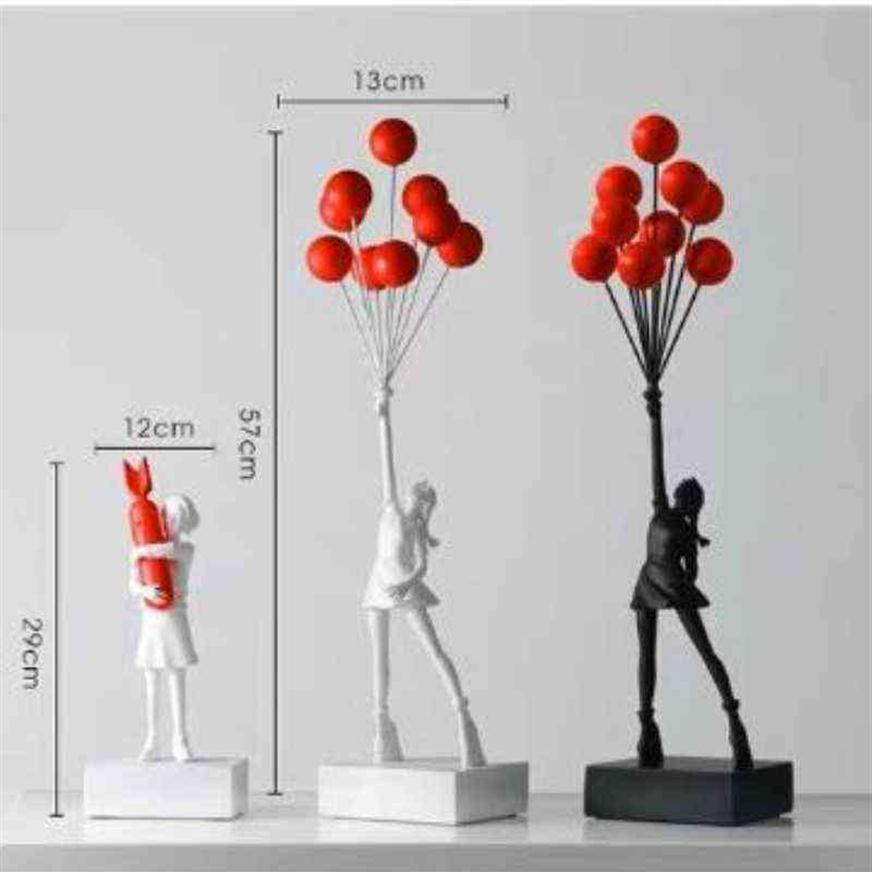 Luxurious Balloon Girl Statues Banksy Flying Balloons Girl Art Sculpture Resin Craft Home Decoration Christmas Gift 57cm H1102284Y5386202