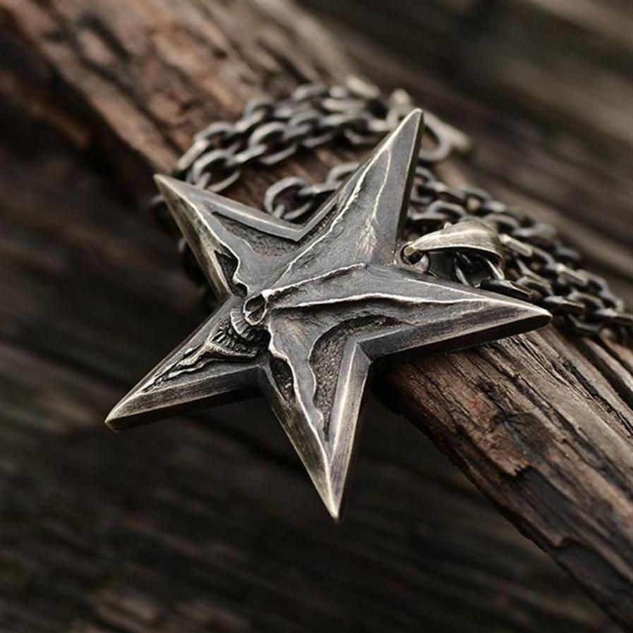 Vintage Mens Satanic Inverted Pentagram Skull Pendant Necklace For Men Punk Demon Chaos Star Baphomet Jewelry Necklaces284K