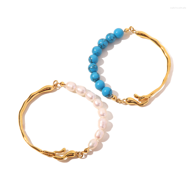Charm Bracelets Natural Pearl Blue Turquoise Stone Bracelet For Women Luxury Stainless Steel Ladies Year Gift Pulseras Mujer
Charm Bracelets Natural Pearl Blue Turquoise Stone Bracelet For Women Luxury Stainless Steel Ladies Year Gift Pulseras Mujer
