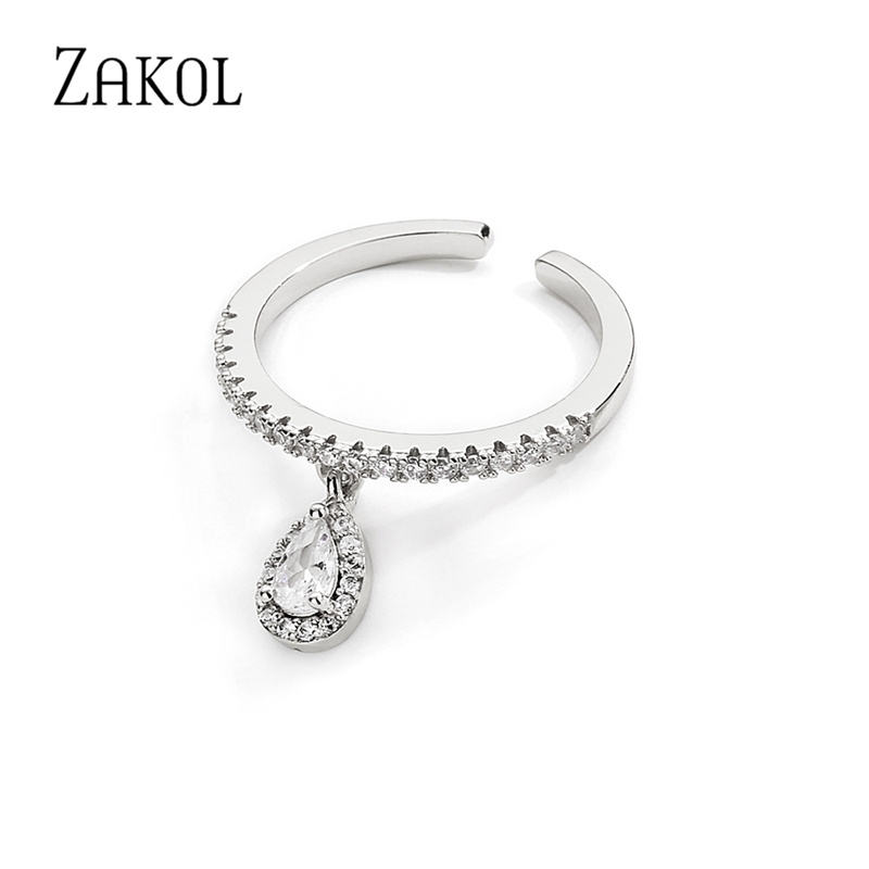 Fashion Multilayer Water Drop CZ Ring Zirconia Engagement Open Rings for Women Korea Sier Color Girls Wedding Jewelry