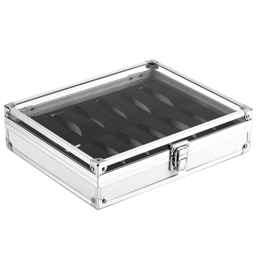 Useful Aluminium Watches Box 12 Grid Slots Jewelry Watches Display Storage Box Square Case Suede Inside Rec Watch Holder273r