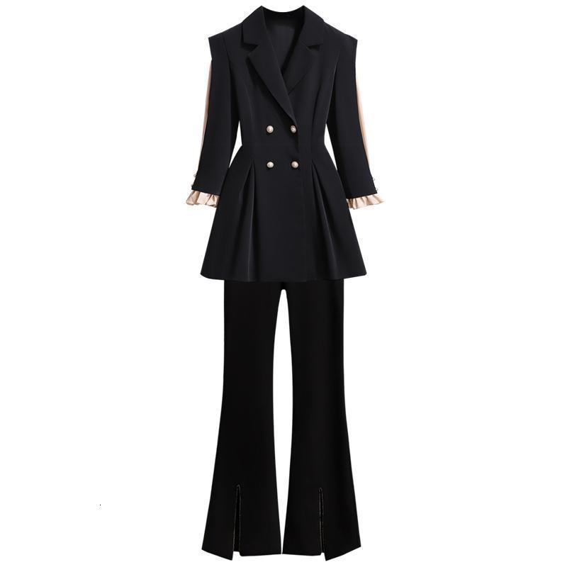 Womens Two Piece Pants Korean Elegant Twopiece Set Autumn Fashion Blazers Jacket Blouse Micro Flared Suit Casual Clothing 221121