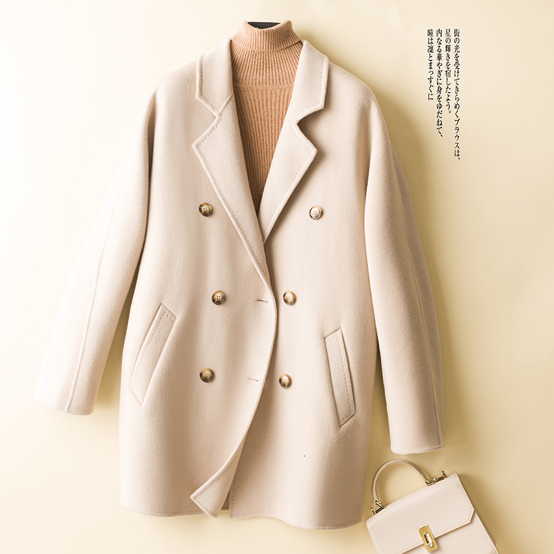 Women's Wool Blends High-end double-sided 100%woolen coat women's autumn and winter cashmere loose all-match solid color women 221121