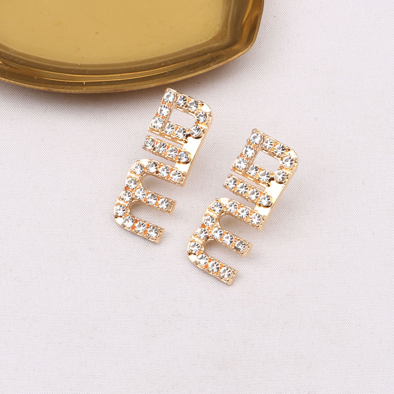 Gold-color 925 Silver Dangle Chandelier Brand Designers Letters Stud Geometric Famous Women Crystal Rhinestone Pearl Earring Luxury Wedding Party Jewerlry