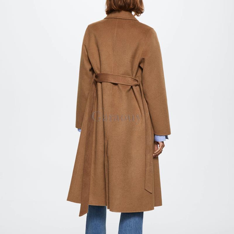 Women's Wool Blends Garaouy Autumn Vintage Casual Simple Classic Long Woolen Coat 3 Colors Cardigan With Belt Overcoat Female Mujer 221121