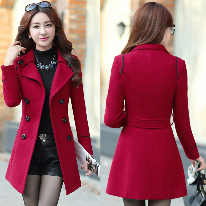 Women's Wool Blends Korean Coat Fashion Woolen Overcoat Women Slim With Belt Meidum Long Casual Spring Autumn Coats Femme Casaco 221121