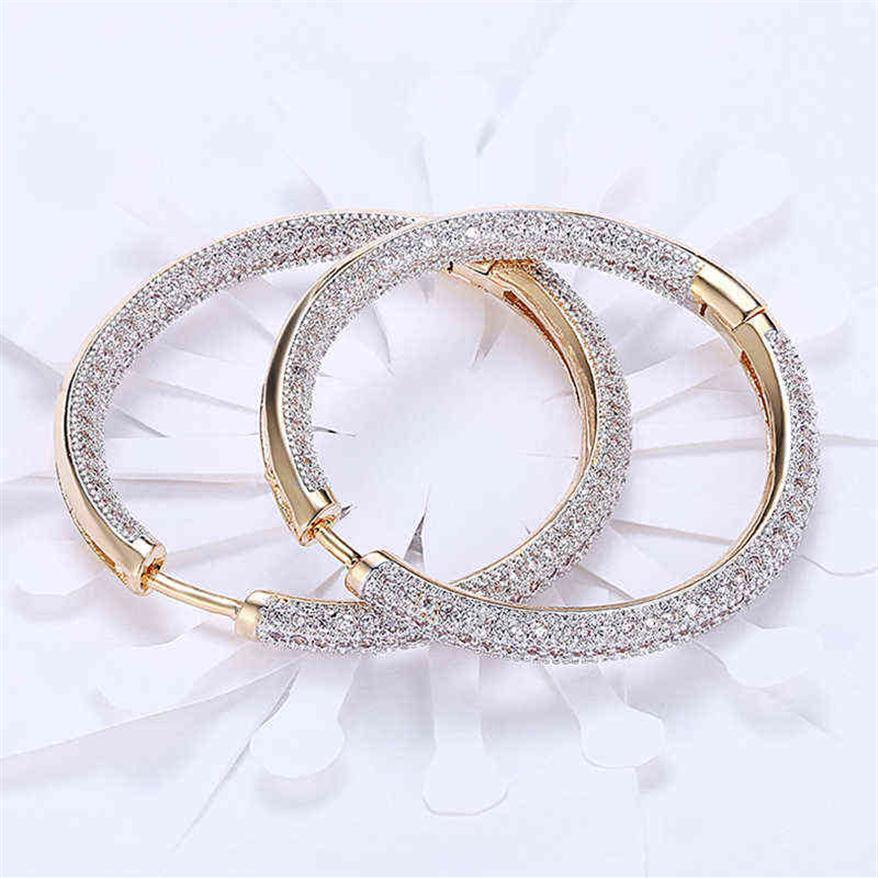 925 Silver 34mm 18K Gold Circle Hoop Earrings For Women Fashion Wedding Jewelry 220119195K