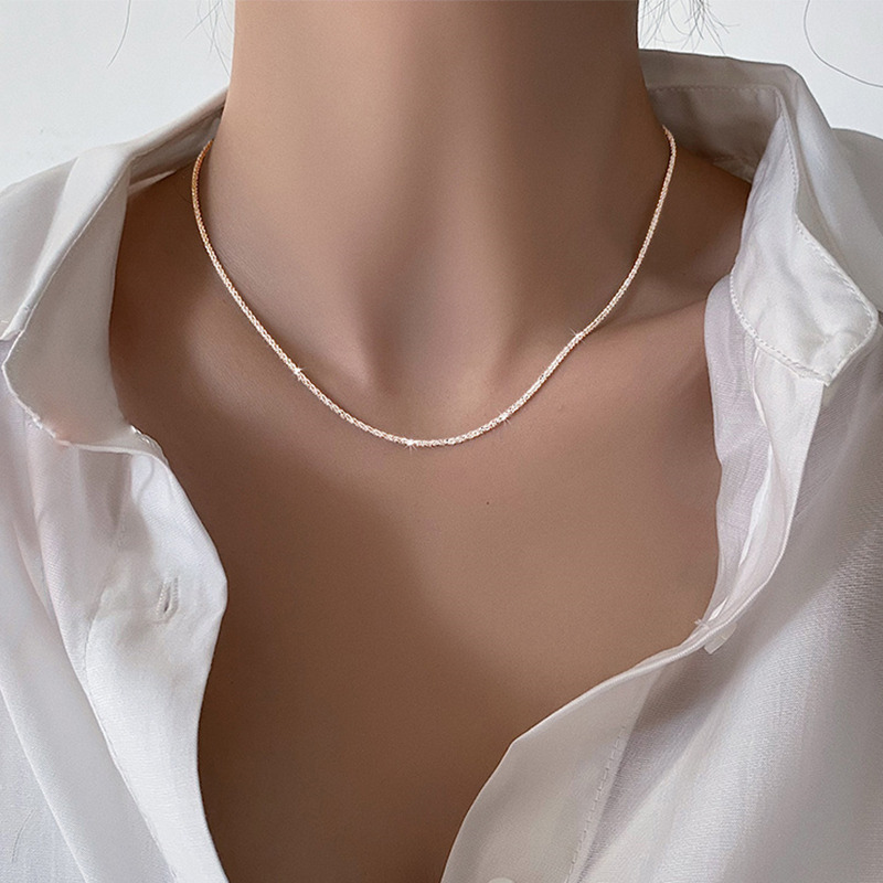 Sier Sparkling Clavicle Chain Choker Necklace Collar For Women Fine Jewelry Wedding Party Birthday Gift