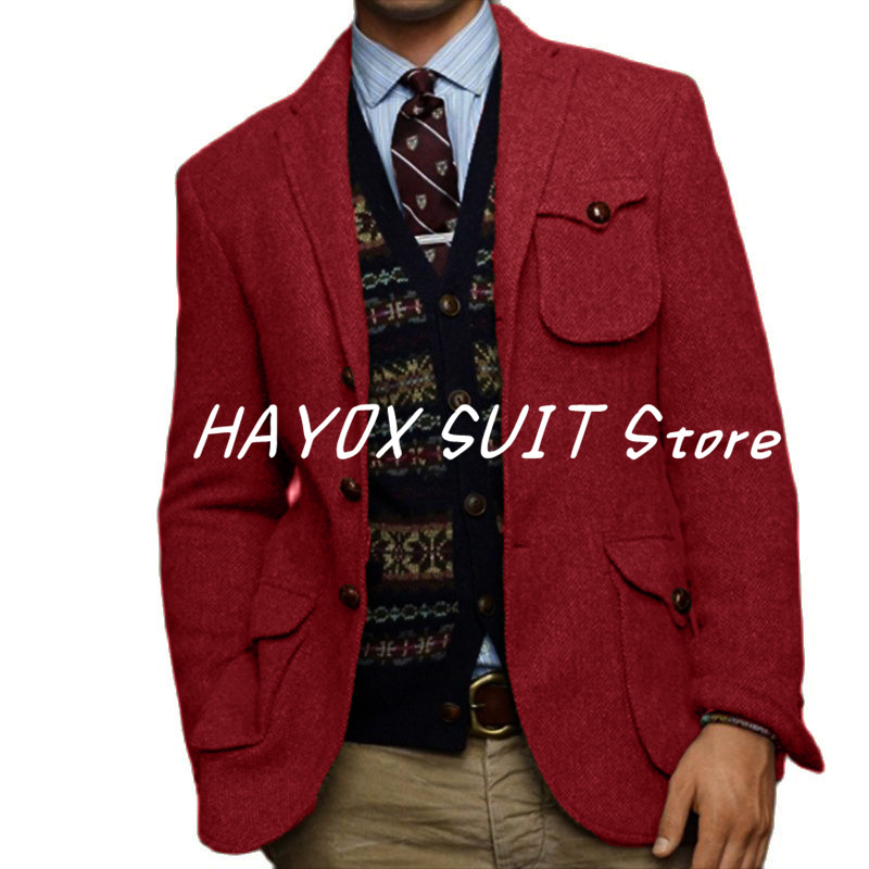 Men's Suits Blazers Suit Tweed Single Breasted Point Lapel Multi Pocket Jacket Trendy Steampunk Wedding Prom Party Blazer 221121